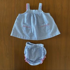 Pink chicken seersucker 2 piece dress set 3-6 months
